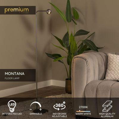 Lucide MONTANA - Floor lamp - LED Dim. - 1x6,3W 2700K - Grey iron - Premium